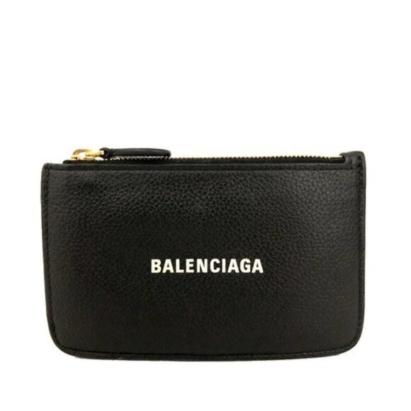 BALENCIAGA Logo Leather Coin Purse Wallet Black/8BD0150 - Picture 1 of 5